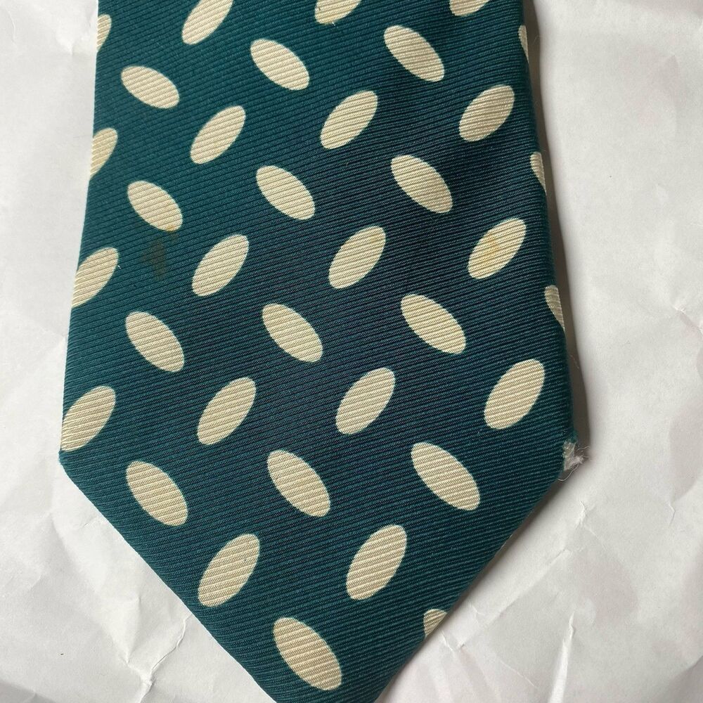 JOS. A. BANK Executive Men Silk Necktie Designer Geometric Oval Dots Green USA
